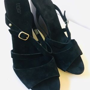 UGG Australia Black Platform Wedge Sandals